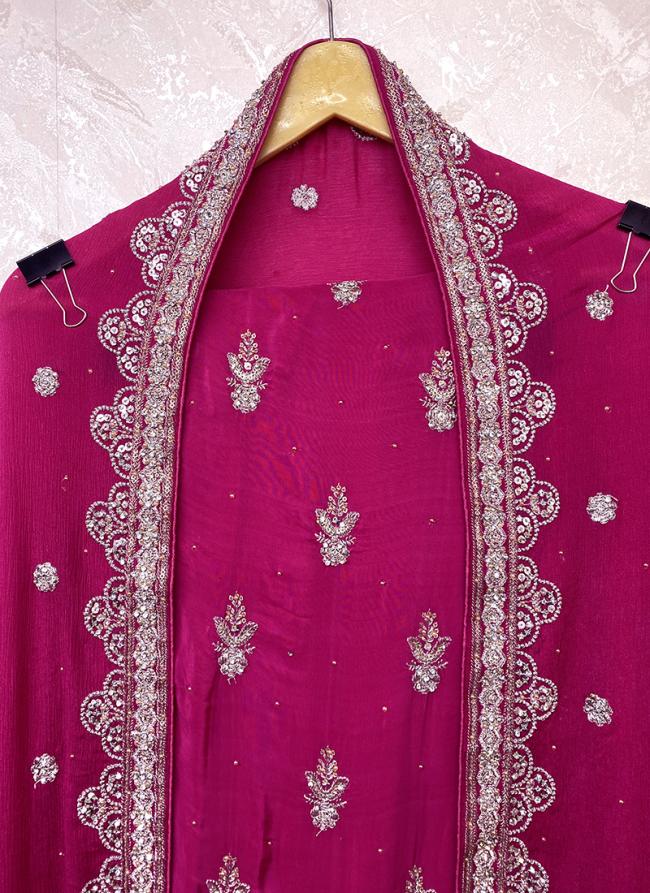 Pure Crepe Rani Wedding Wear Hand Work Punjabi Dress Material